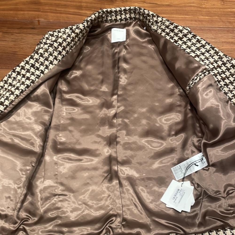 Sandro Esther Houndstooth Jacket H21gena Skirt maroon brown beige tweed suit set - Picture 8 of 12
